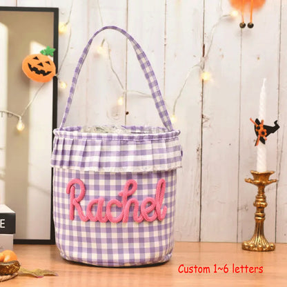 Personalized Yarn Embroidery Halloween Trick-or-Treat Basket