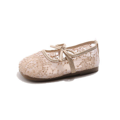 Girls Lace Bow Ballet Flats – Elastic Strap Dress Shoes & Backless Slippers