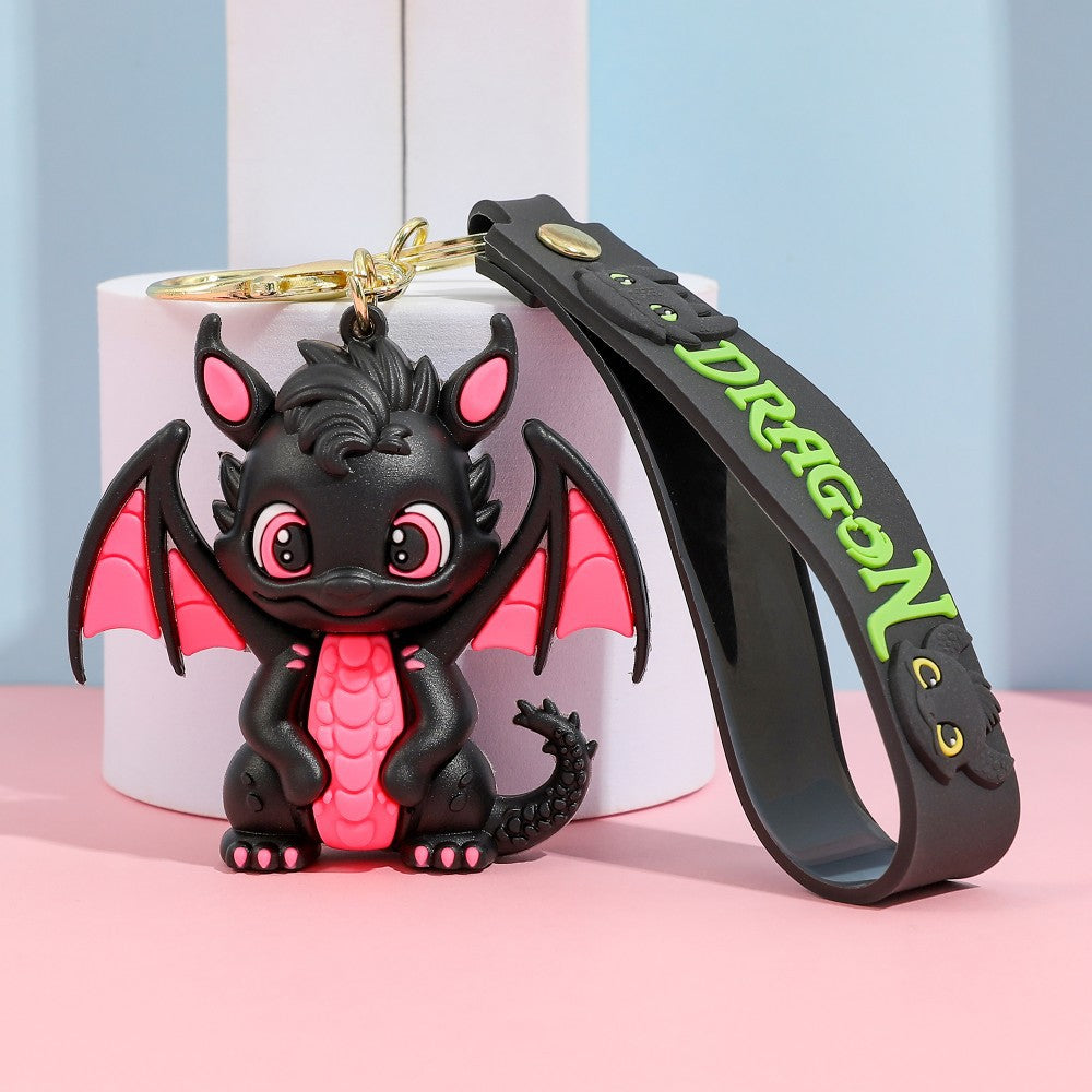 Cartoon Black Dragon PVC Keychain Flying Dragon Bag Charm Soft Rubber Pendant