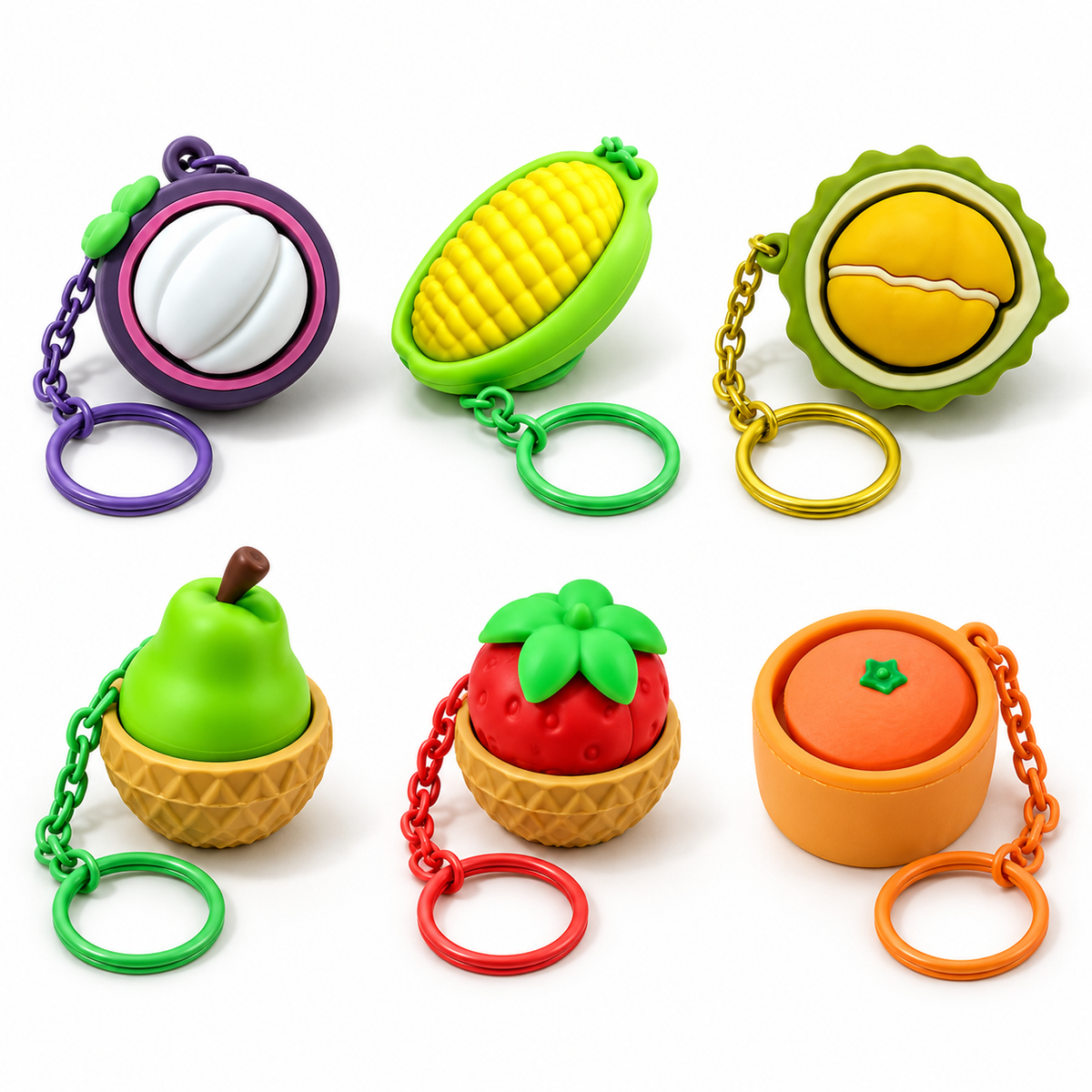 Button Fidget Keychains – Novelty Stress Relief Sensory Toys, Pizza, Donut, Clover, Cat Paw & More