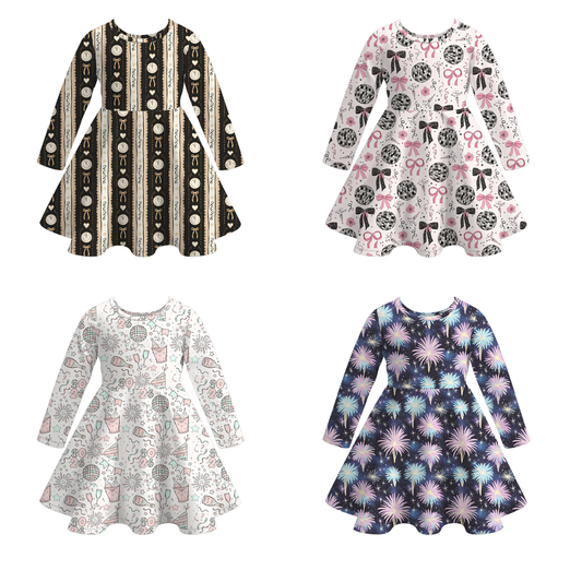 2026 New Year Fireworks Long Sleeves Twirl Dress