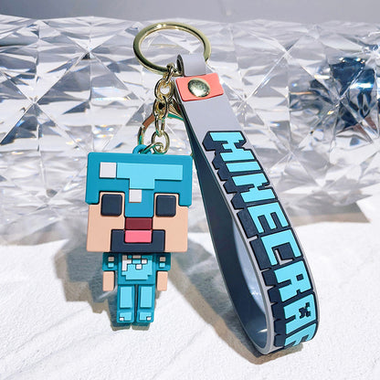 Pixel Block Style PVC Silicone Keychain Cartoon Figure Key Ring & Bag Charm