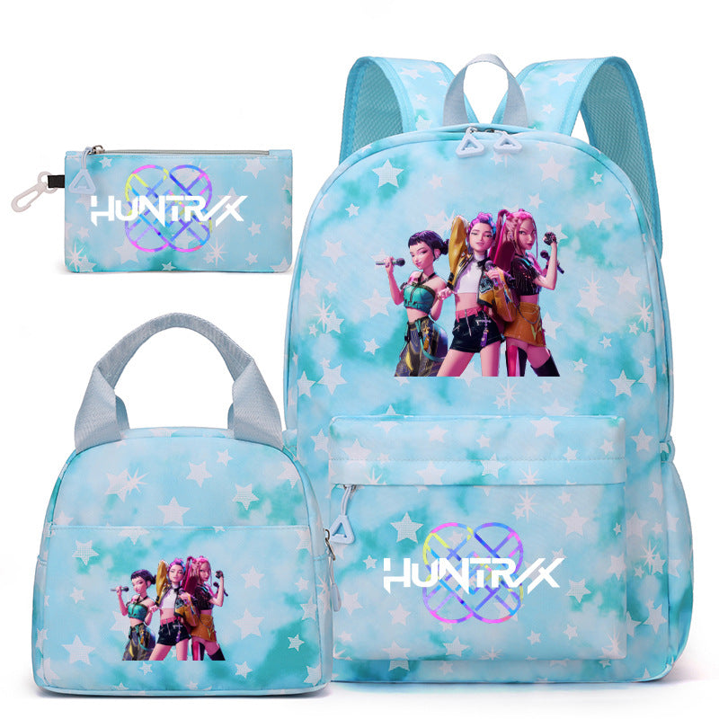 Kpop Demon Hunters Tie-Dye Star Backpack Set Student School Bag Lunch Bag & Travel Pouch 3-Piece Set