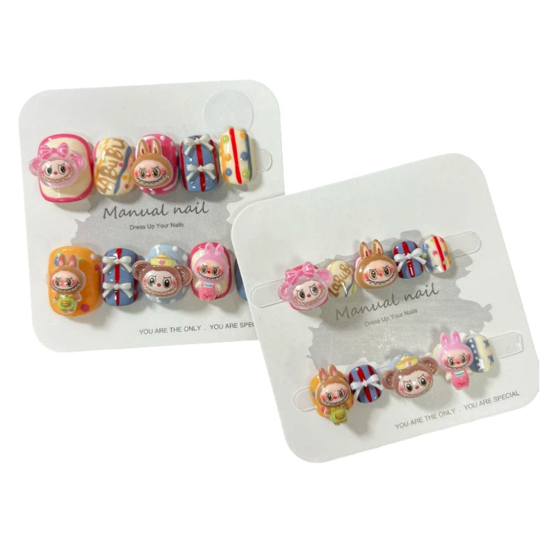 Matching Mom & Kid Handmade Cute Cartoon Press-On Nails (Short Round)