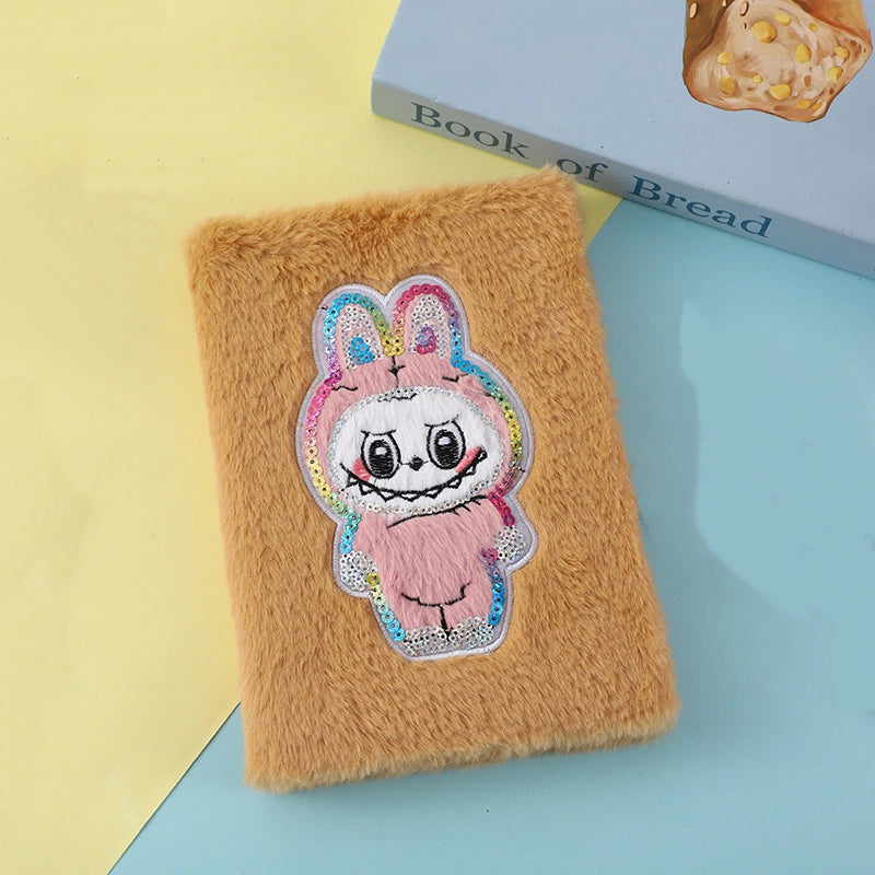 Labubu Embroidery Plush Sequins Notebook Candy Color Diary for Kids Students & Office Notes