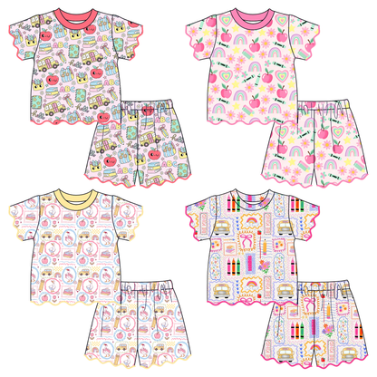 Girls Back to School Scalloped Trim Short Set | Boutique School Outfit