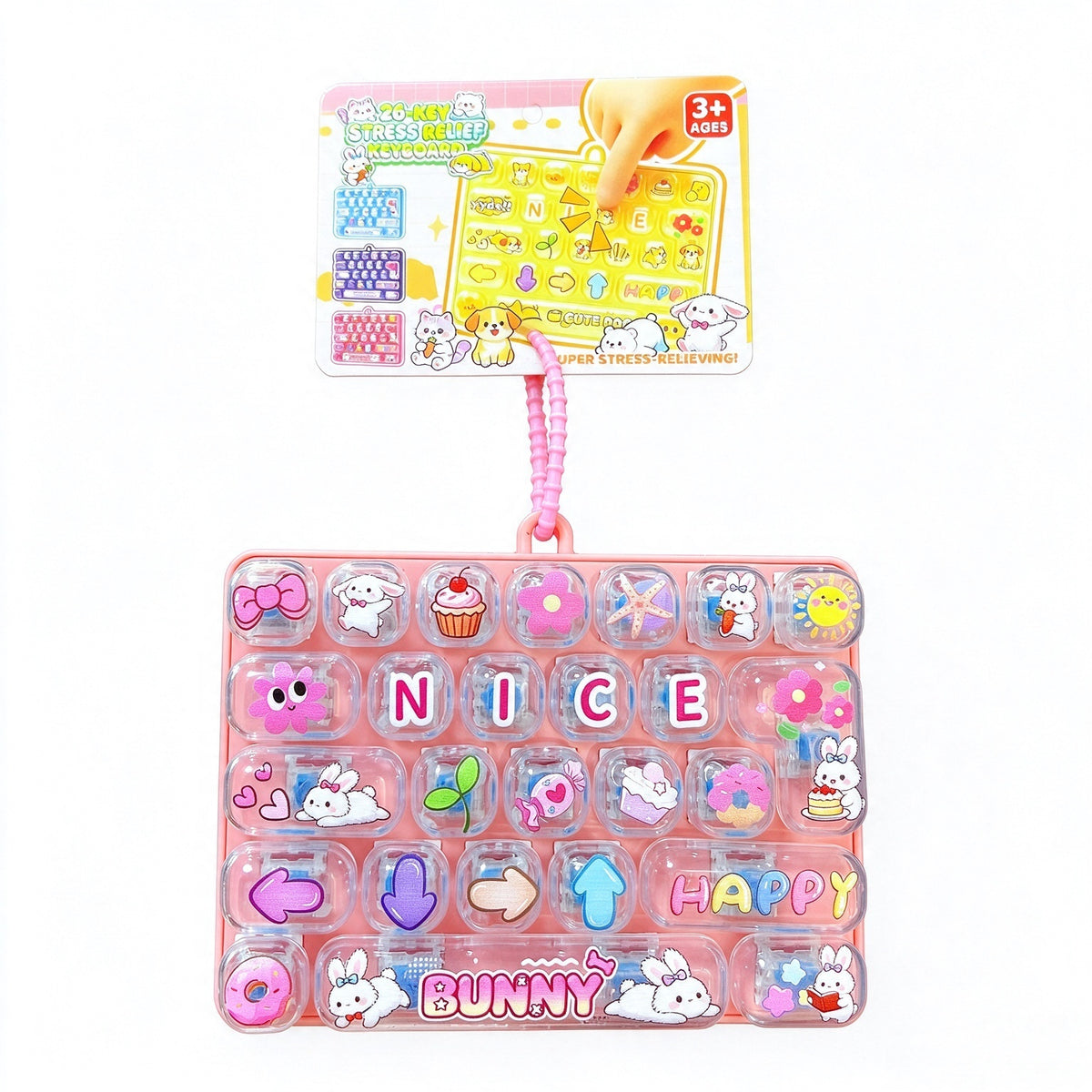 Transparent Dual-Color 26-Key Fidget Keyboard Keychain – Clicky Stress Relief Toy