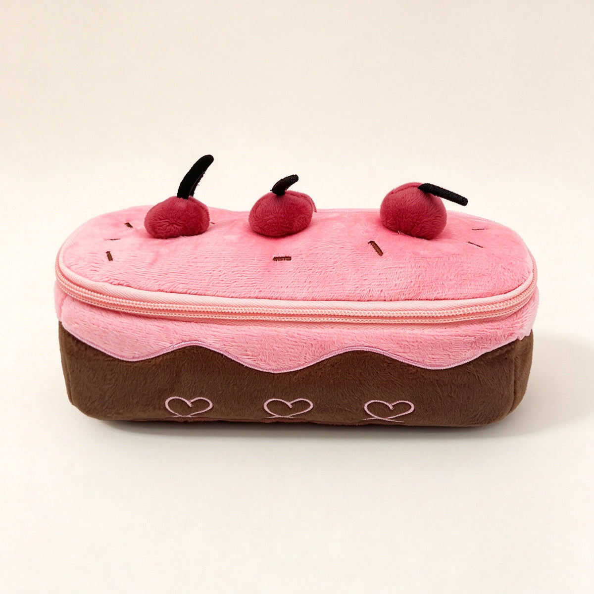 Cherry Cake Plush Cosmetic Bag & Pencil Pouch – Cute Zipper Makeup Organizer and Stationery Case