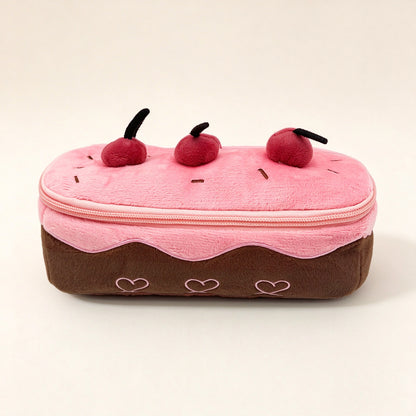 Cherry Cake Plush Cosmetic Bag & Pencil Pouch – Cute Zipper Makeup Organizer and Stationery Case
