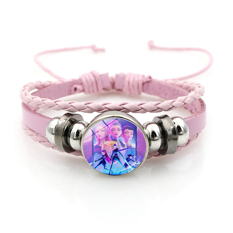 K-POP Demon Hunters & Gaza Boy Group Bracelet Adjustable Braided Leather Fan Jewelry Available in 3 Colors