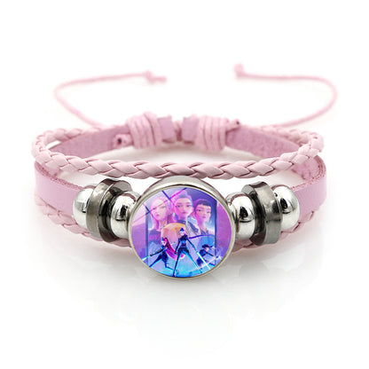 K-POP Demon Hunters & Gaza Boy Group Bracelet Adjustable Braided Leather Fan Jewelry Available in 3 Colors