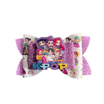 K-Pop Demon Hunters Glitter Bow Hair Clips, Cute Cartoon Character Barrettes for Girls