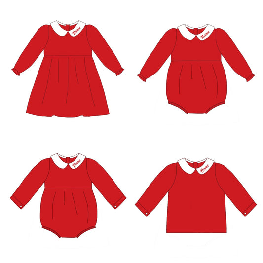 Red Corduroy Personalized Christmas Sibling Clothes – Custom Name Embroidery