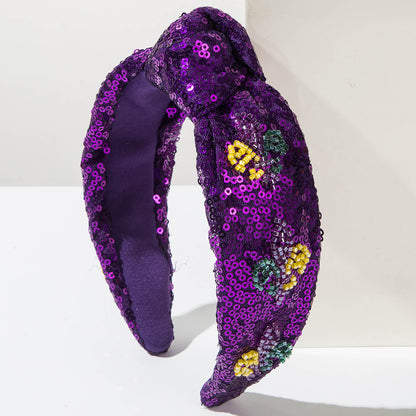 Mardi Gras Carnival Sequin Headband – Solid Color Fabric Sparkly Party Hair Accessory