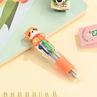 Back to School Animal Silicone 4-Color Mini Retractable Ballpoint Pen Cartoon Gel Grip Writing Pen