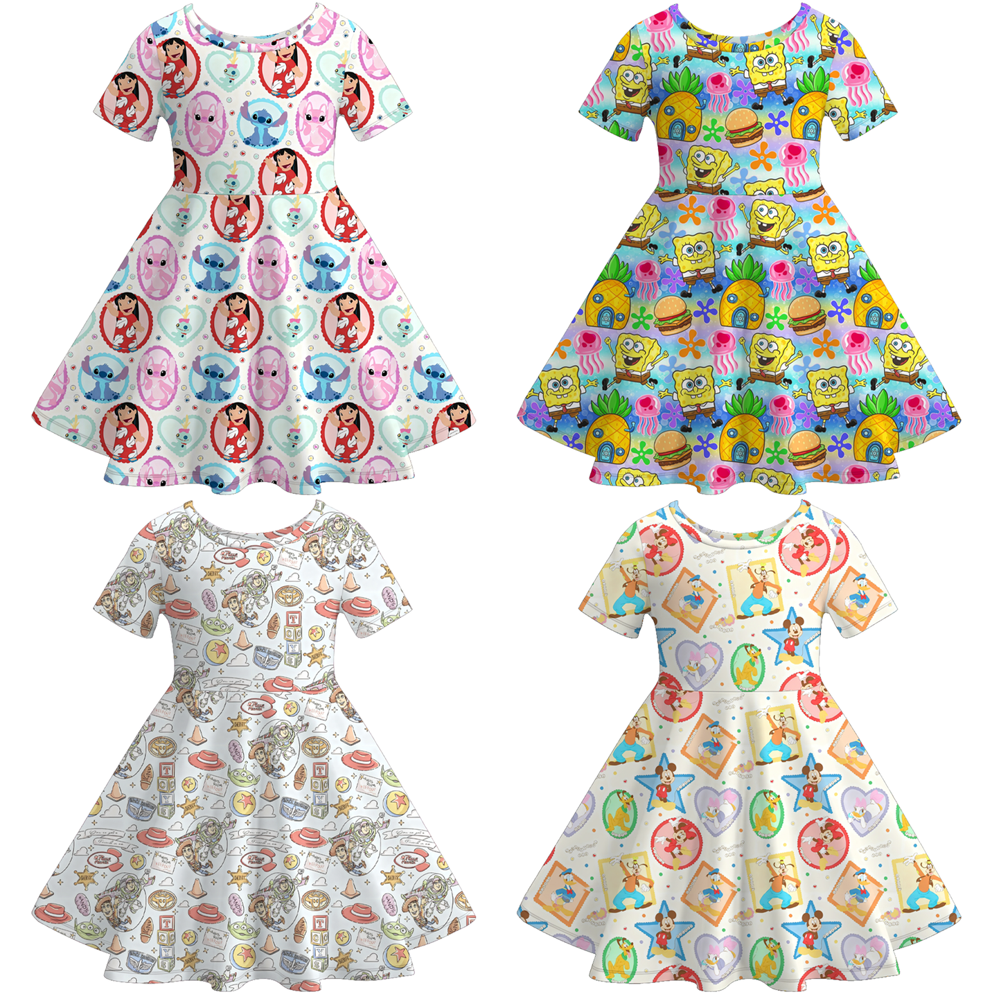 2026 Spring Summer Character Short Sleeves Girls Twirl Dress