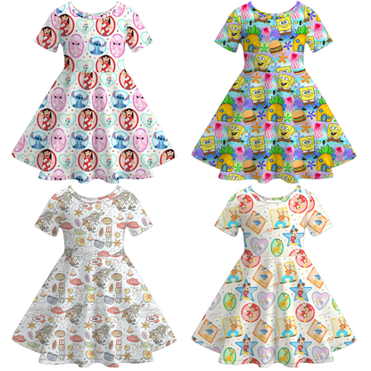 2026 Spring Summer Character Short Sleeves Girls Twirl Dress