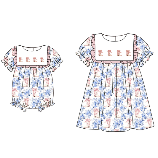 Summer Spring Floral Boots Embroidery Dress & Romper