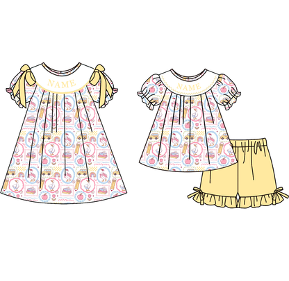 Personalized Back to School Smocked Outfit | Custom Embroidered Name Dress & Short Set