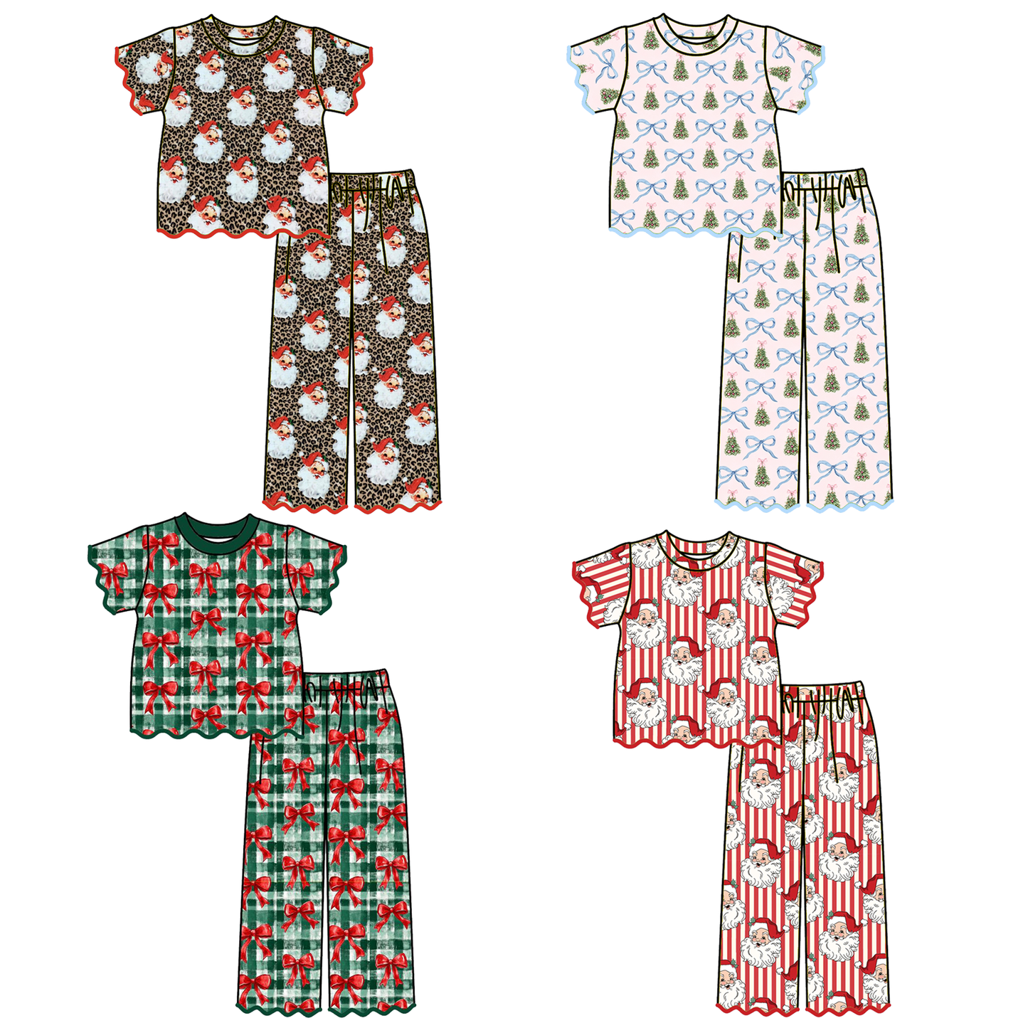 Girls Christmas Scallop Set – Festive Print Top & Pants Outfit