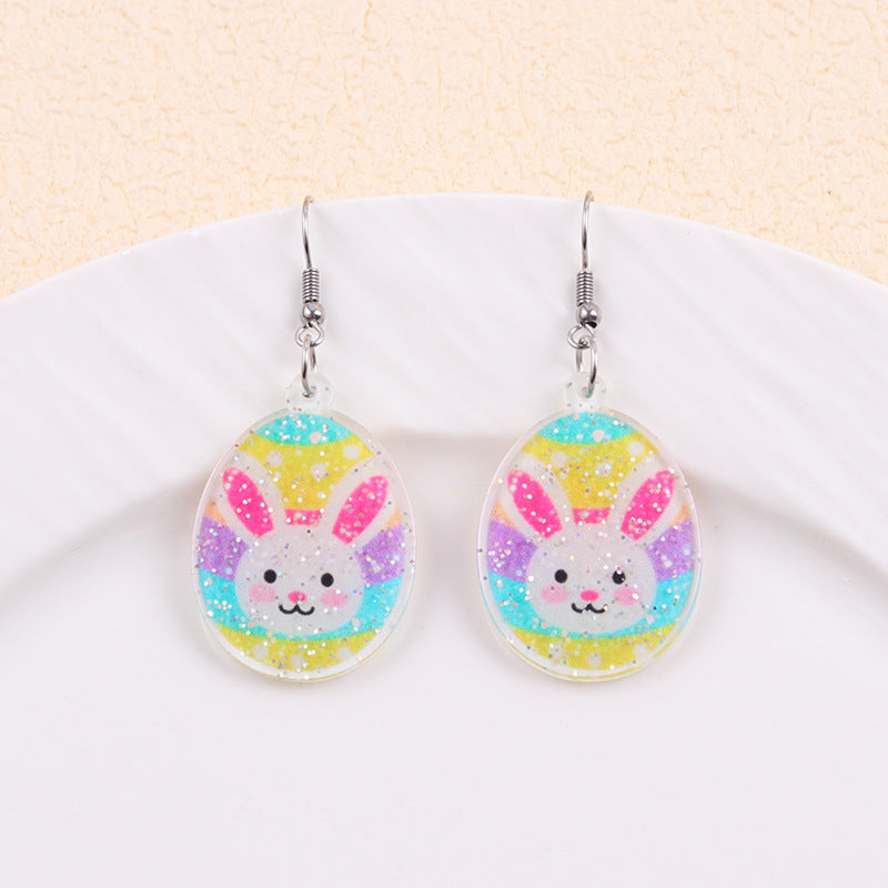 Easter Asymmetrical Bunny & Egg Acrylic Stud Earrings Creative Mismatch Ear Jewelry