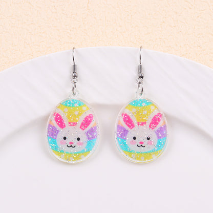 Easter Asymmetrical Bunny & Egg Acrylic Stud Earrings Creative Mismatch Ear Jewelry