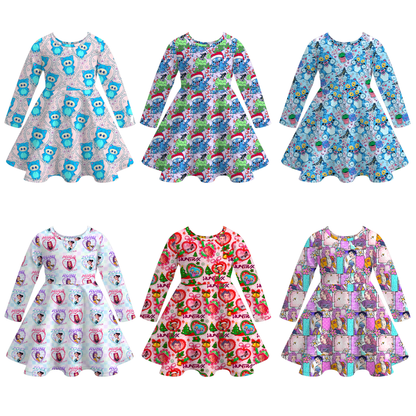 2025 Fall Kpop Demon Hunter Print Long Sleeves Twirl Dress