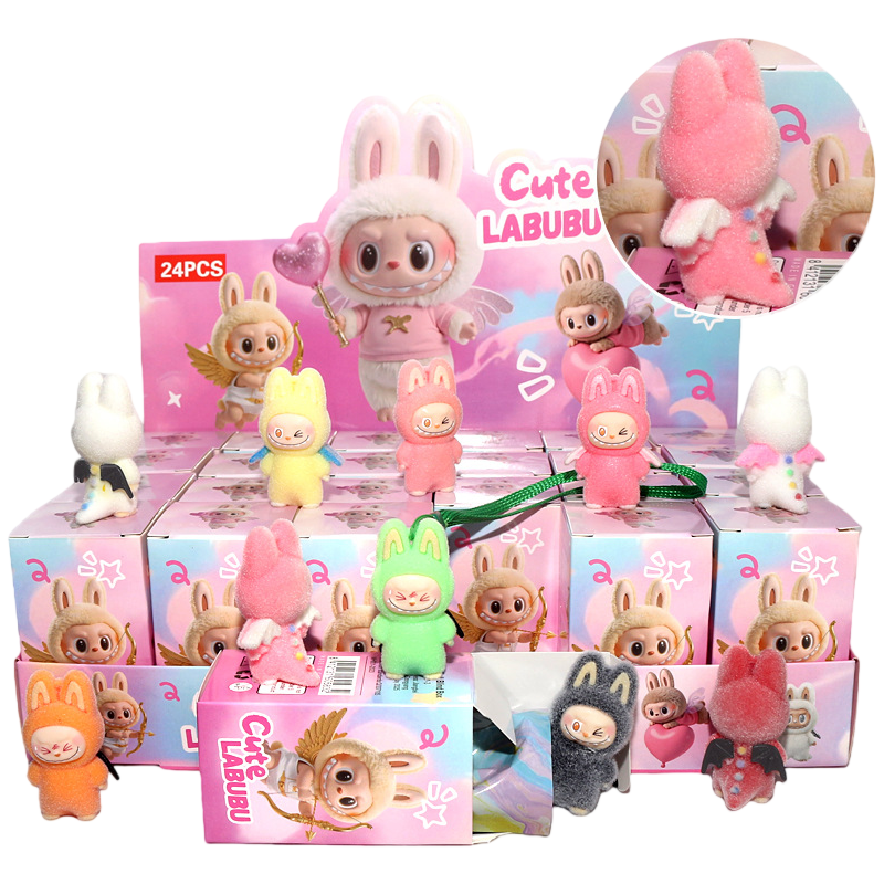 Flocked Cartoon Character Blind Box Collectibles Mini Display Figurines & Hanging Charms Assorted Styles