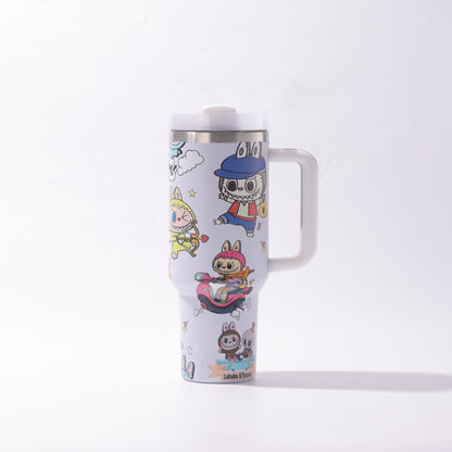 Labubu 40oz Insulated Tumbler with Handle and Straw Car Travel Mug Hot & Cold Stainless Steel Cup