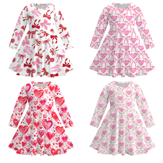 Girls Spring Valentine's Day Heart Bow Twirl Dress