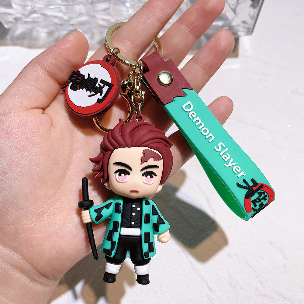 Cartoon Demon Slayer Silicone Keychain Pokémon Mini Figure Bag Charm Pendant