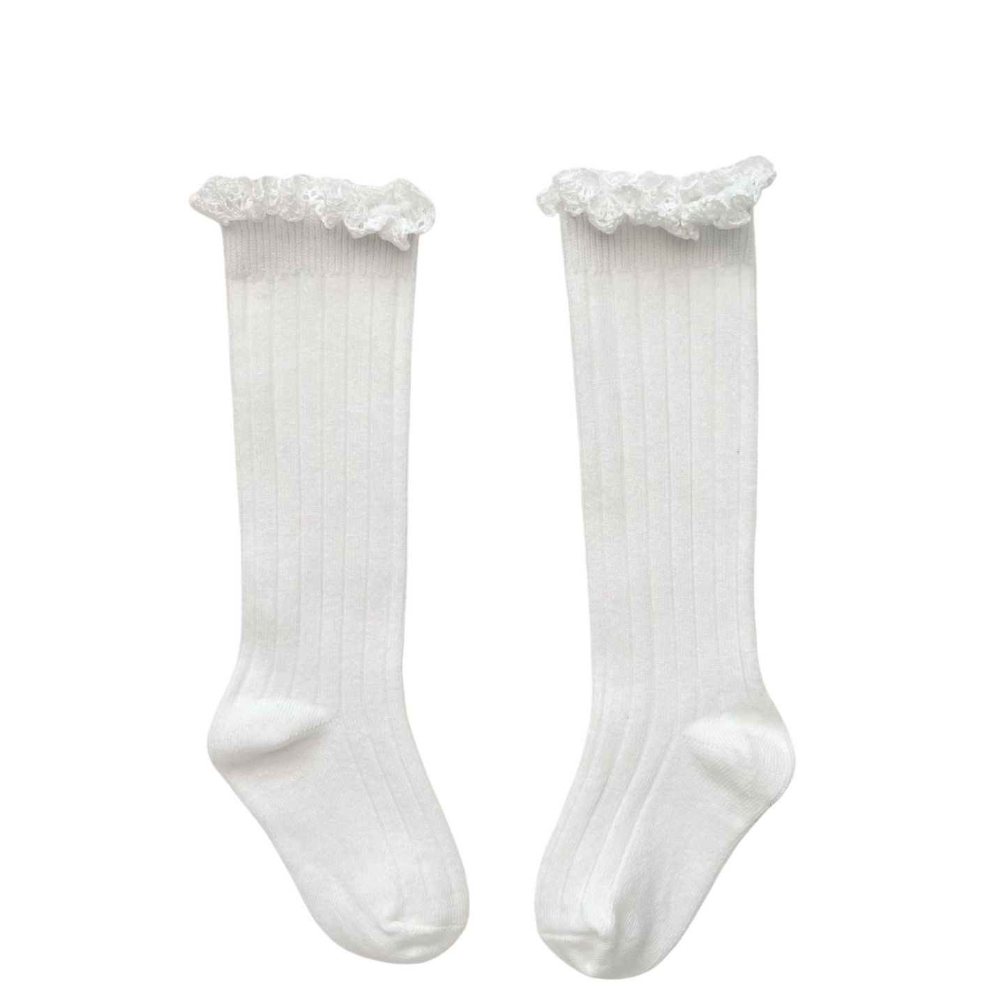 Kids Solid Color Mid-Calf Socks Combed Cotton Lace Trim Frilly Socks Spring & Autumn Wear