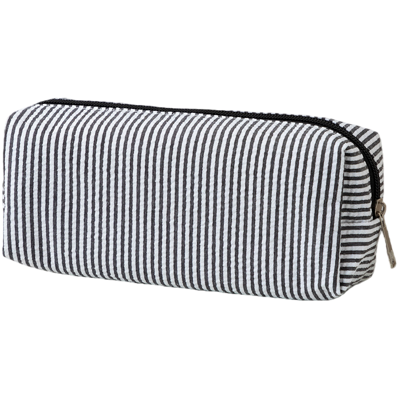 Seersucker Striped Makeup Pouch Travel Toiletry Bag Pencil Case