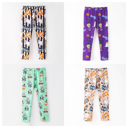Girls Halloween Pumpkin Ghost Bluey Print Leggings