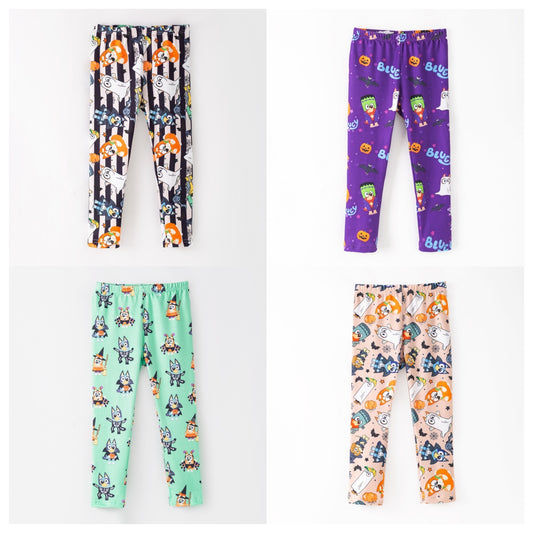 Girls Halloween Pumpkin Ghost Bluey Print Leggings