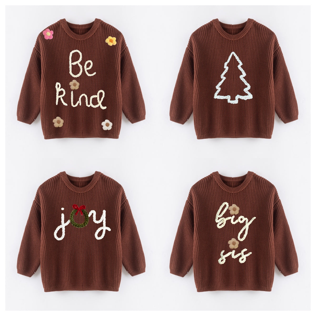Cozy Oversize Christmas Embroidered Brown Sweaters – Festive & Fun for Winter