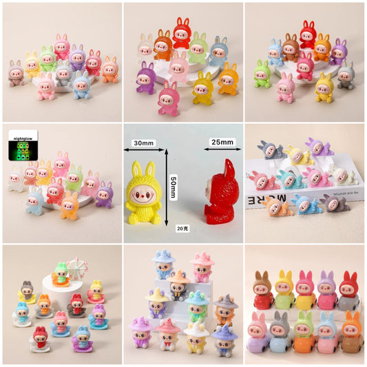 Labubu Flocked Glow-in-the-Dark Mini Figurine Car Decoration DIY Collectible Toy Accessory