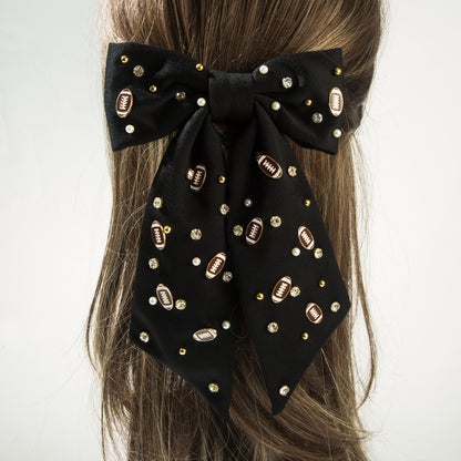 Football Hair Bow with Pearls & Rhinestones – Game Day
