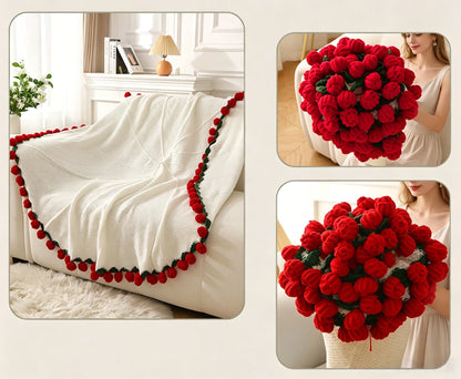99 Roses Flower Edge Knit Throw Bouquet Style Floral Blanket