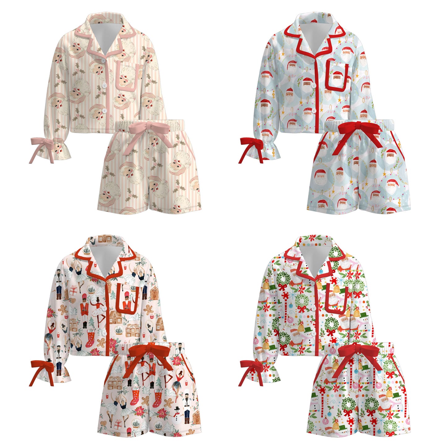 Girls Christmas Cartoon Santa Print Pajamas Set Sleepwear Collection