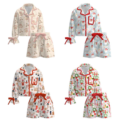 Girls Christmas Cartoon Santa Print Pajamas Set Sleepwear Collection