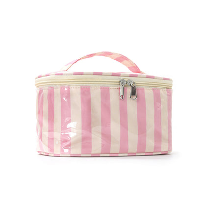 PVC Striped Waterproof Clear Cosmetic Bag Makeup Travel Toiletry Organizer Carry Pouch