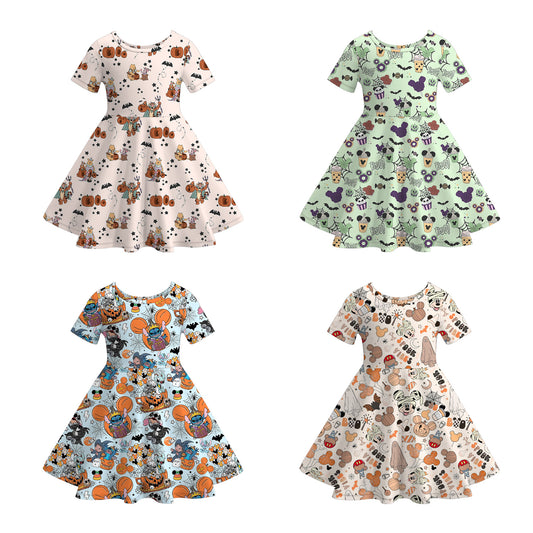 Girls Fall Halloween Pumpkin Cartoon Twirl Dress