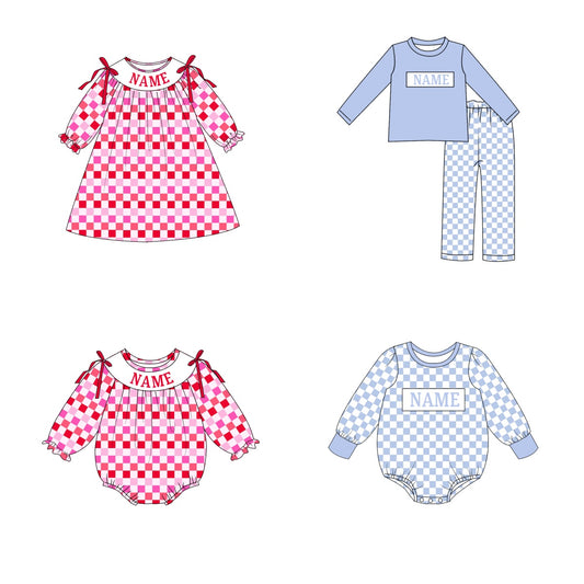 Kids Valentine's Day Plaid Smocked Collection Custom Name Holiday Outfits