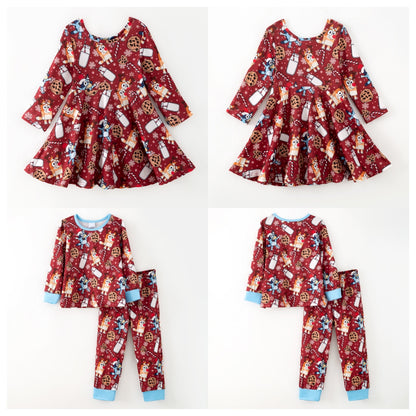 Kids Fall Christmas Bluey Cartoon Dress Pajamas Set