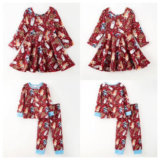 Kids Fall Christmas Bluey Cartoon Dress Pajamas Set