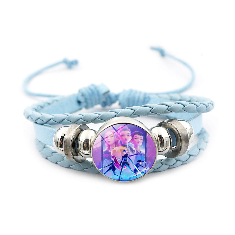 K-POP Demon Hunters & Gaza Boy Group Bracelet Adjustable Braided Leather Fan Jewelry Available in 3 Colors