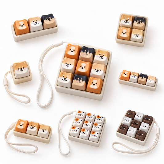 Shiba Inu Finger Press Button Cube Squishy Keyboard Keychain Stress Relief Toy