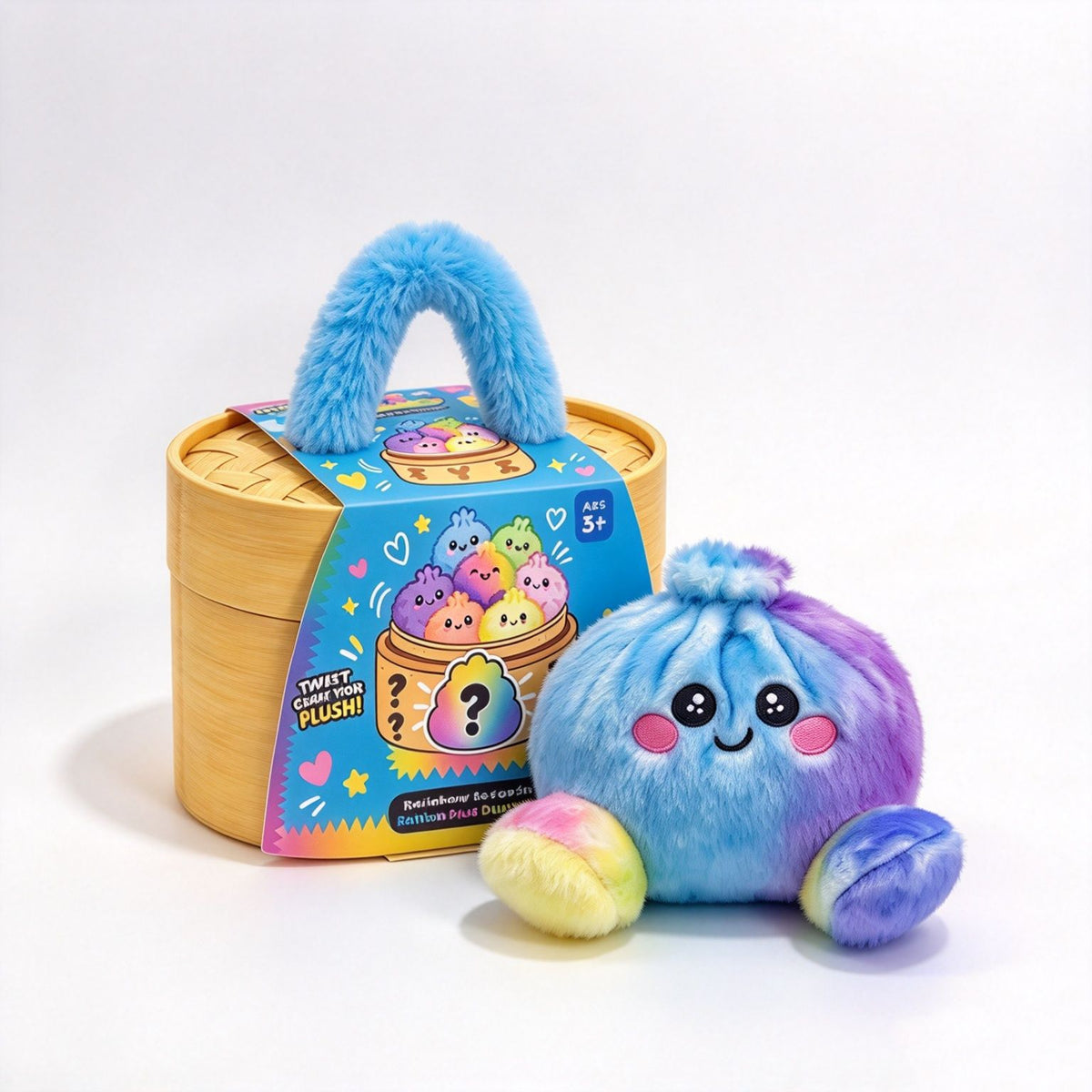 Colorful Dumpling Plush Toy – Cute Smiling Stuffed Bun with Optional Bamboo Steamer Gift Box