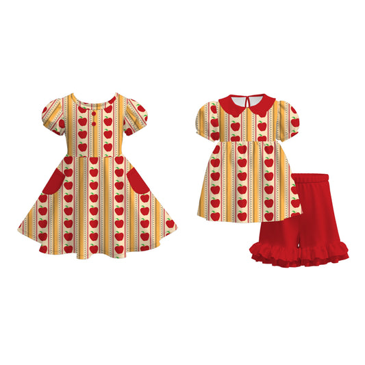 Girls Back To School Apple Red Gold Dress & Short Set